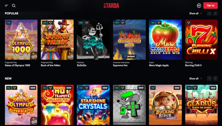 Starda Casino games